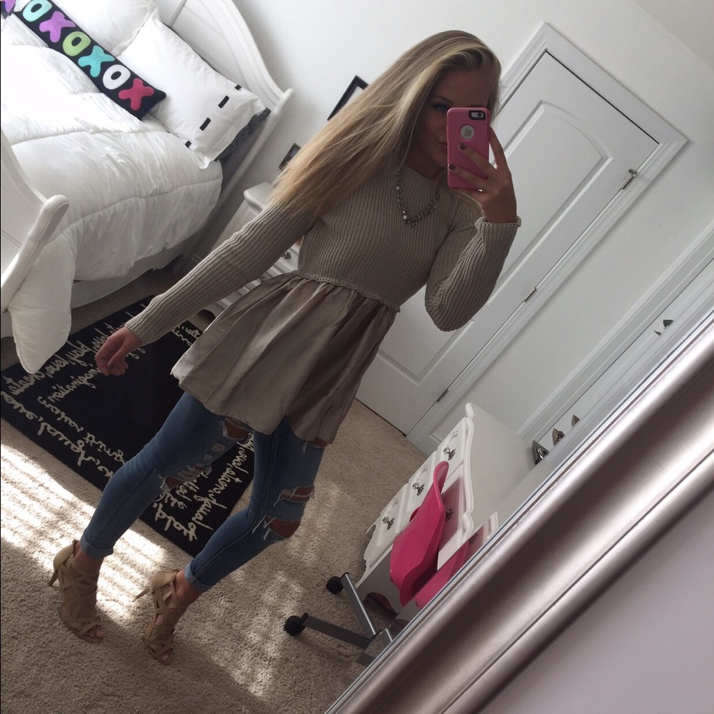 Nude Satin Bottom Sweater Top